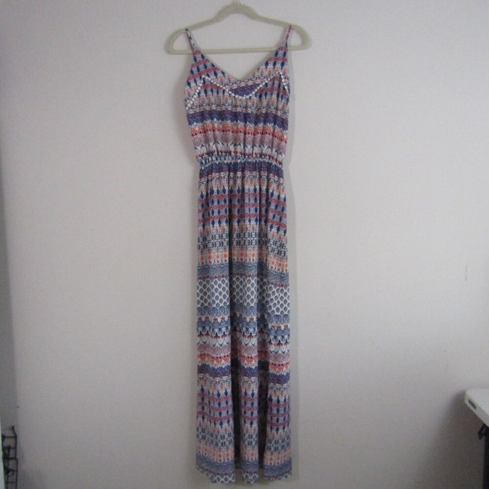 Women's Boho Printed Maxi Dress XL Blue Casual Maximalist Tribal Geometric